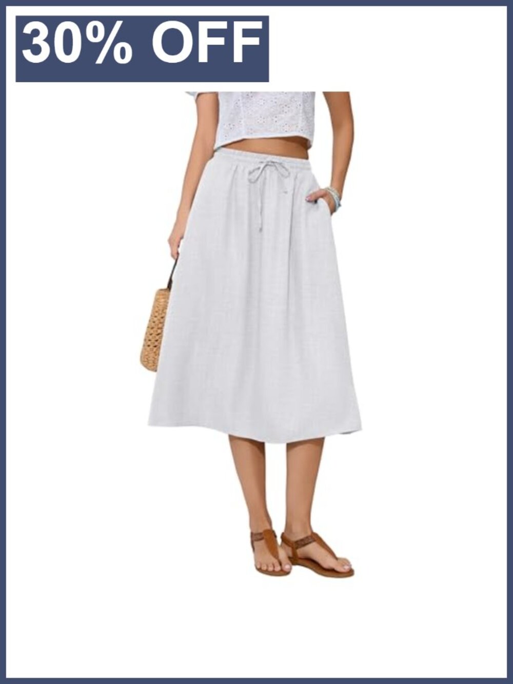 Women's Boho High Waist Pleated Flowy Midi Skirt with Pockets